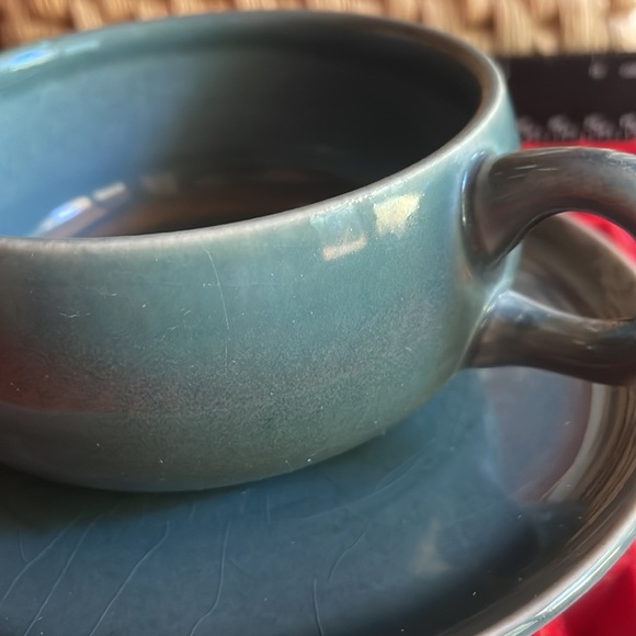 RUSSEL WRIGHT by STEUBENVILLE BY ANTIQUE BLUE-GREEN TEACUP AND SAUCER - Picture 4 of 13